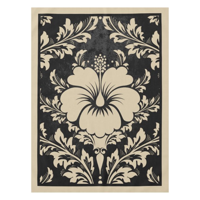 Elegant beige and black damask elegant tablecloth (Front)