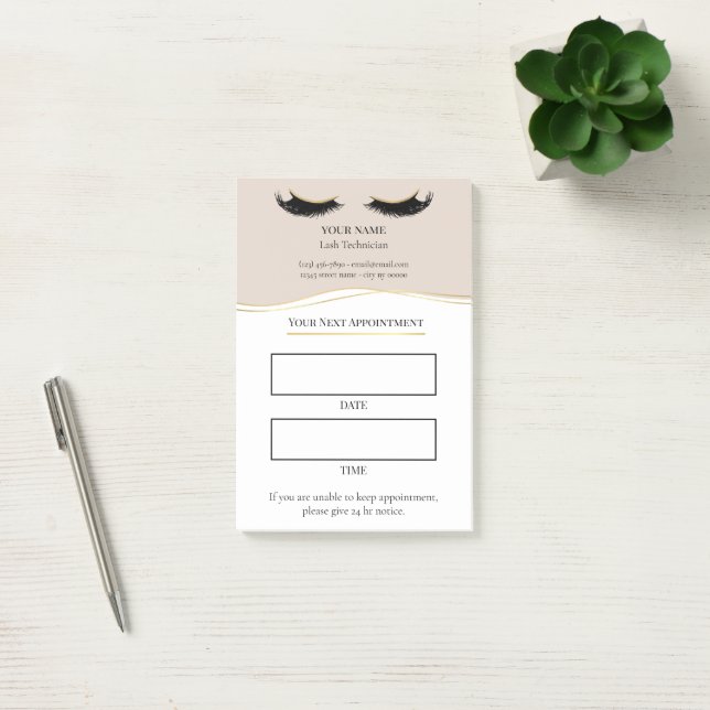Elegant beige and gold Lash appointment Post-it Notes (Office)