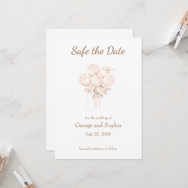 Elegant beige and gold safe the date invitation (Front/Back In Situ)