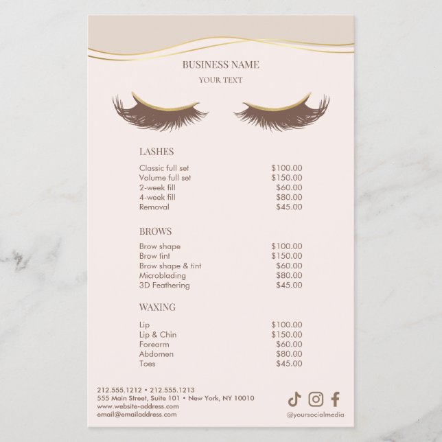 Elegant Beige and Gold Salon Price List Menu (Front)