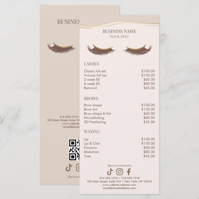 Elegant Beige and Gold Salon Price List Menu (Front/Back)