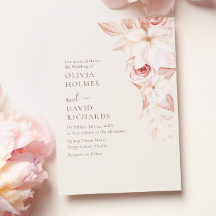 Elegant Beige and Pink Roses Wedding Invitation