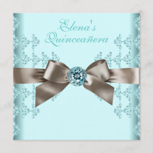 Elegant Beige and Teal Blue Quinceanera Invitation