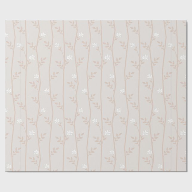 Elegant Beige and White Botanical Vine Wrapping Paper (Flat)