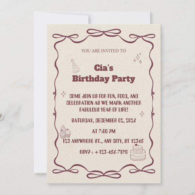 "Elegant Beige Birthday Party Invite" Invitation (Front)
