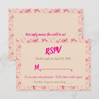 Elegant Beige & Blush Pink Floral Wedding 2.0 RSVP Card