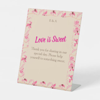 Elegant Beige & Blush Pink Floral Wedding Pedestal Sign