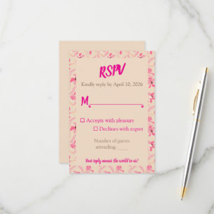Elegant Beige & Blush Pink Floral Wedding RSVP Card