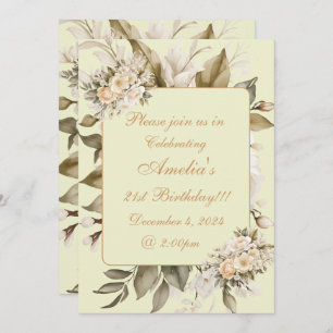 Elegant Beige Boho Floral Birthday Invitation