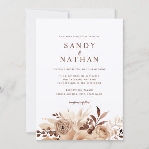 Elegant Beige Boho Floral Wedding Invitation