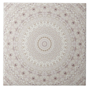 Elegant Beige Boho Medallion Design Ceramic Tile