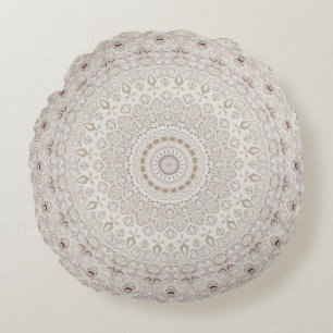 Elegant Beige Boho Medallion Design Round Cushion