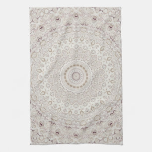 Elegant Beige Boho Medallion Design Tea Towel