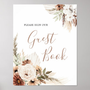 Elegant Beige Boho Pampas Grass Guest Book Sign