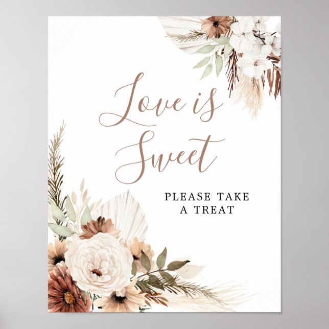 Elegant Beige Boho Pampas Grass Love is Sweet Poster (Front)