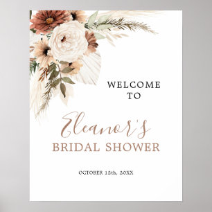 Elegant Beige Boho Pampas Grass Welcome Sign
