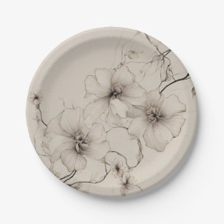 Elegant Beige Boho Style Floral Pattern Paper Plate