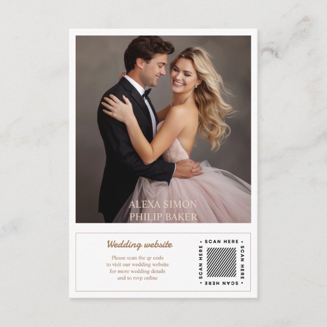 Elegant Beige Bordered Photo wedding Enclosure Card (Front)