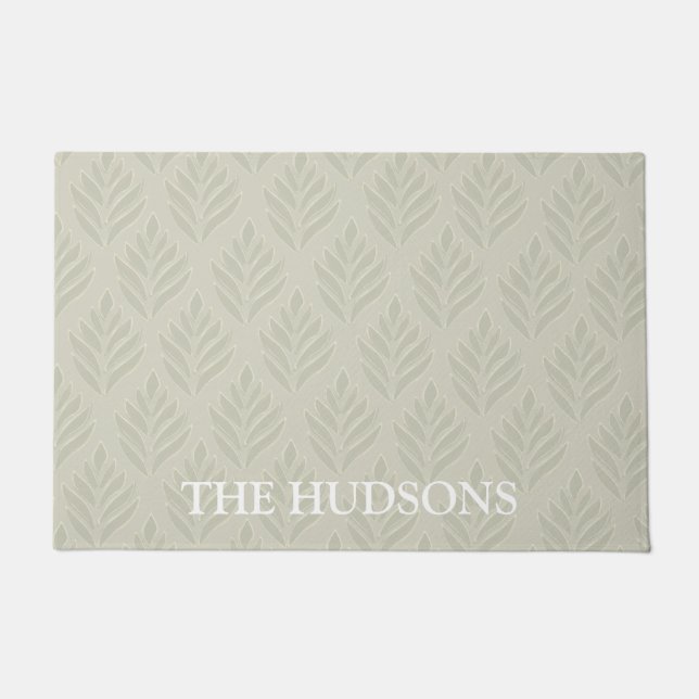 Elegant Beige Botanical Pattern Custom Doormat (Front)
