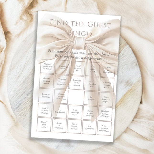 Elegant Beige Bow Find The Guest Bingo Game (Creator Uploaded)