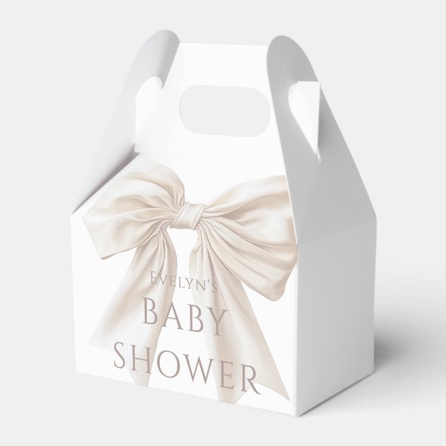 Elegant Beige Bow Gender Neutral Baby Shower  Favour Box (Front Side)