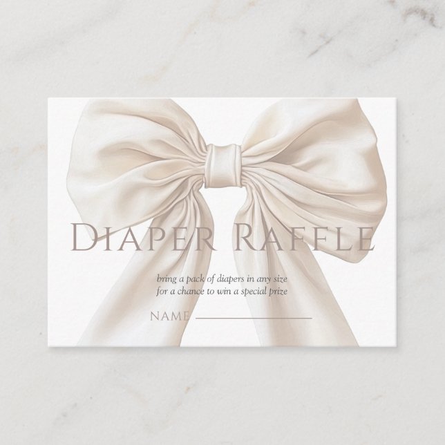Elegant Beige Bow Gender Neutral Diaper Raffle  Enclosure Card (Front)