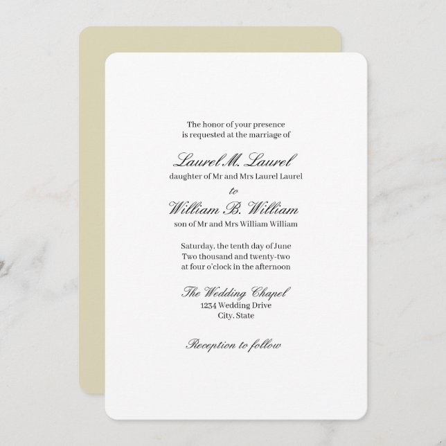 Elegant Beige Bride Groom Wedding Invitation (Front/Back)