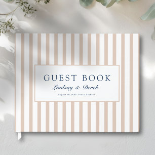 Elegant Beige Brown Stripes Coastal Wedding Guest Book