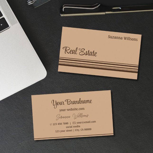 Elegant Beige Brown Stripes Professional Stylish Business Card (Creator Uploaded)