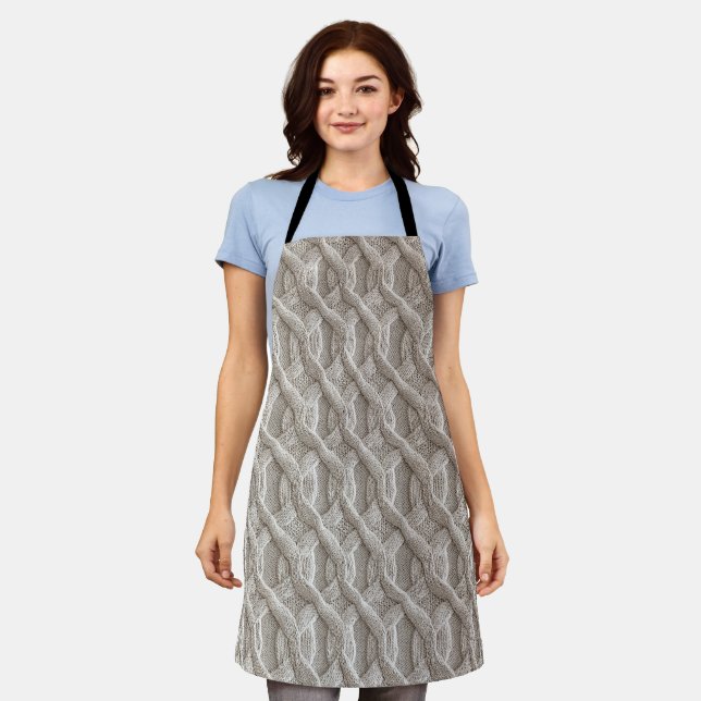Elegant Beige Cable Knit Pattern  Apron (Worn)