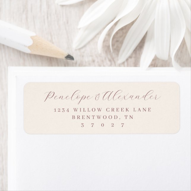 Elegant Beige Calligraphy Return Address Label (Insitu)