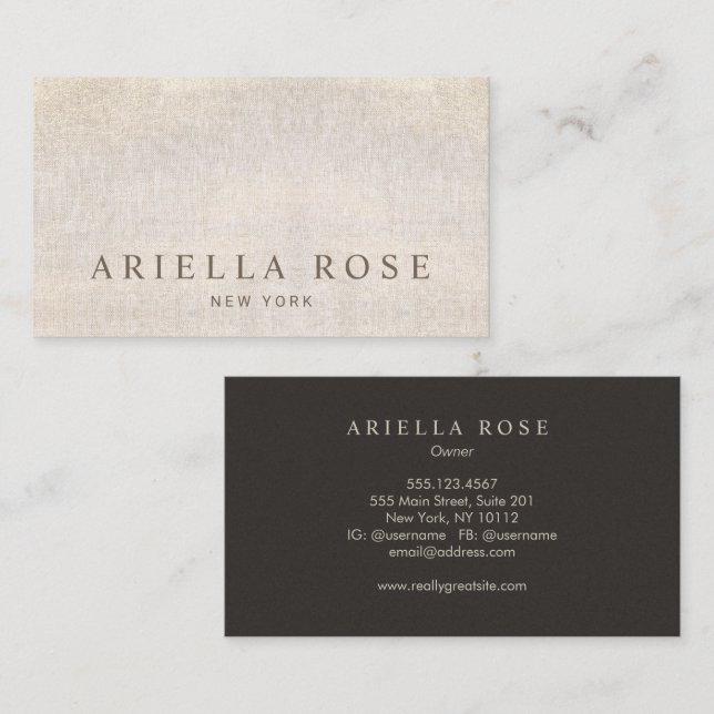  Elegant Beige Champagne Linen  Brown Business Card (Front/Back)