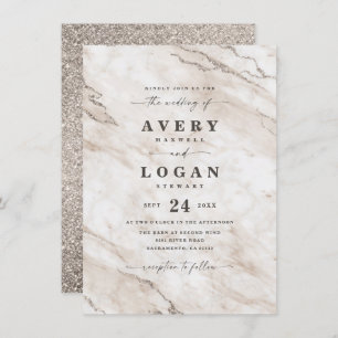 Elegant Beige Champagne Marble & Glitter Wedding Invitation