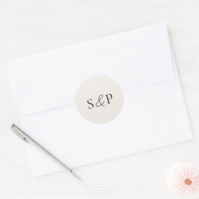 Elegant Beige Classic Wedding Round Sticker (Envelope)