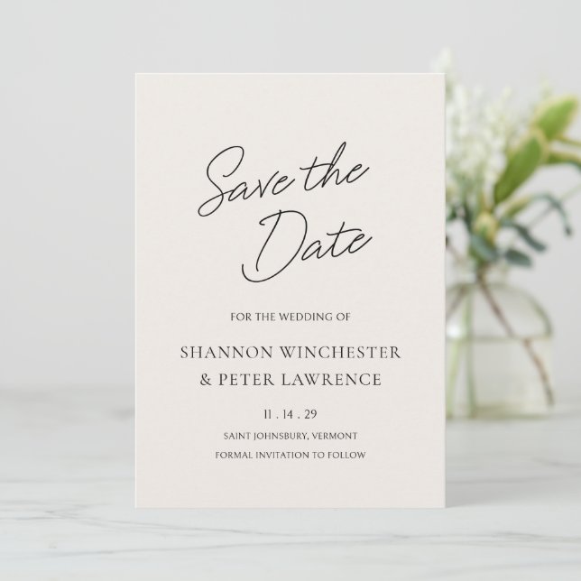 Elegant Beige Classic Wedding Save The Date (Standing Front)