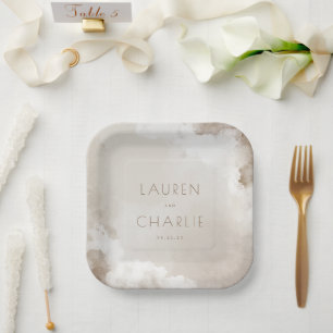 Elegant Beige Cloud Watercolor Paper Plate