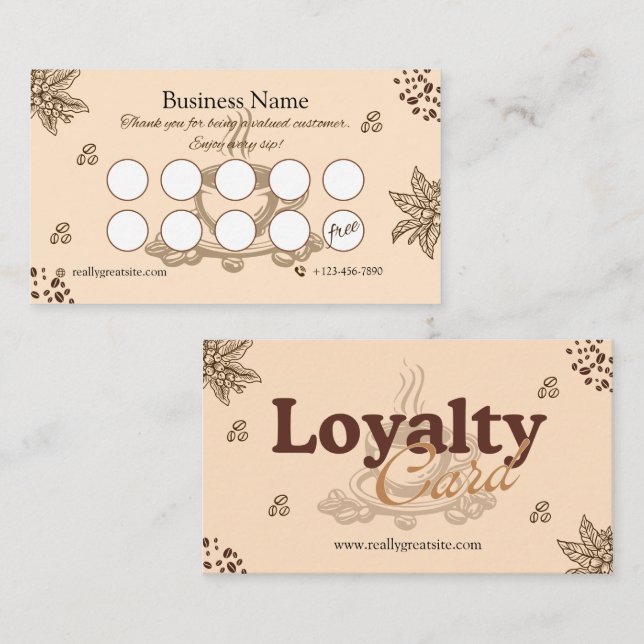 Elegant Beige Coffee Loyalty Card Design (Front/Back)