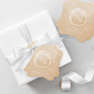 Elegant  Beige Cream Watercolor Monogram Wedding Favour Tags