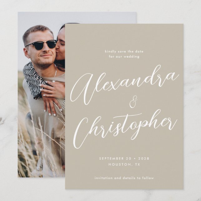 Elegant Beige Cream Wedding Engagement Photo  Save The Date (Front/Back)