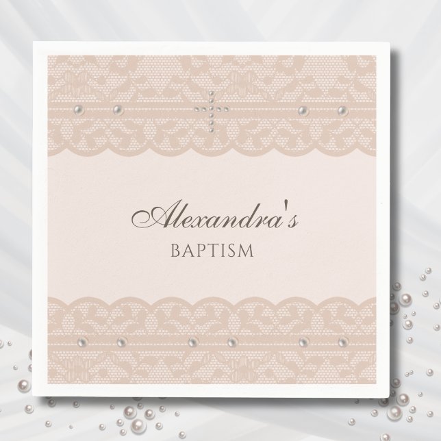 Elegant Beige Cross Christening Christian Baptism Napkin (Creator Uploaded)