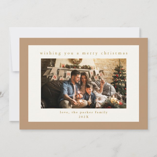 Elegant Beige Custom Photo Christmas Holiday Card (Front)