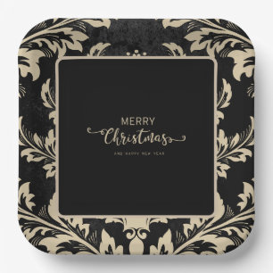 Elegant beige damask Christmas custom Paper Plates