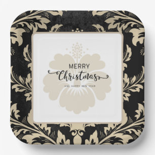 Elegant beige damask Christmas custom Paper Plates
