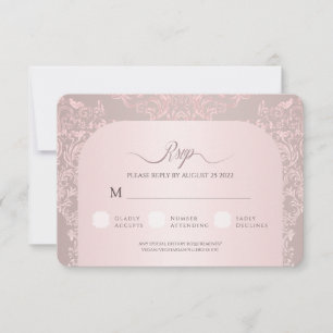 Elegant Beige Damask Wedding RSVP Card