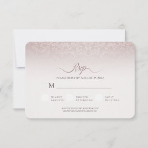 Elegant Beige Damask Wedding RSVP Card