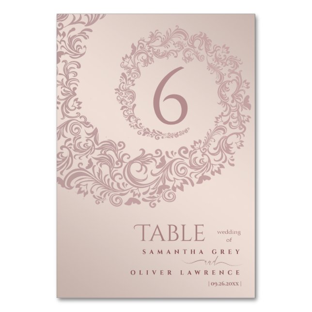 Elegant Beige Damask Wedding Table Number (Front)