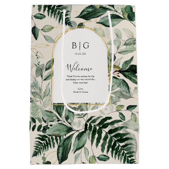 Elegant beige elegant botanical wedding welcome  medium gift bag (Back)
