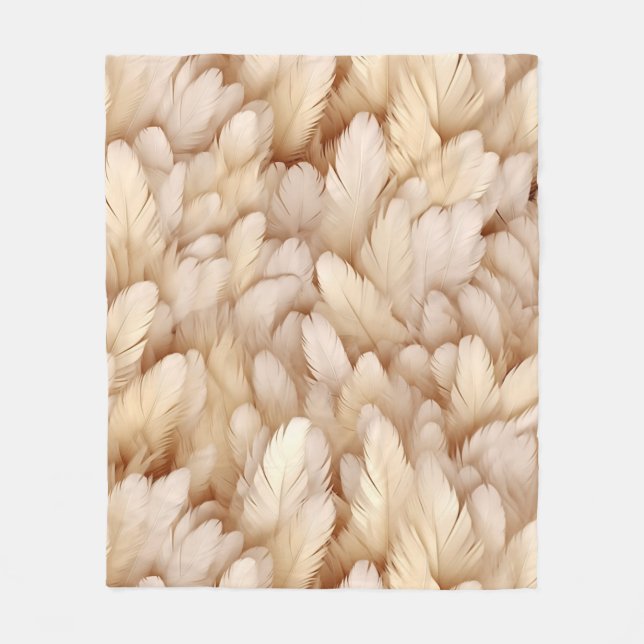 Elegant beige feathers fleece blanket (Front)