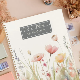 Elegant Beige Flora Watercolor Wildflowers Planner
