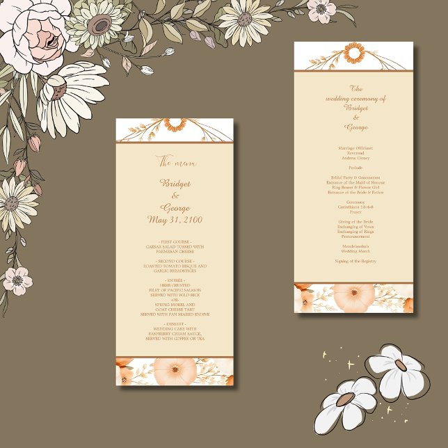 Elegant Beige Floral Border menu & program  (Creator Uploaded)